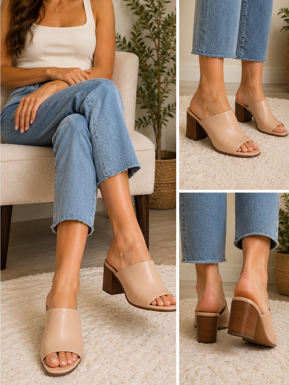 14th & Union Blush/Nude Leather Slide Block Heel Mules Size 11